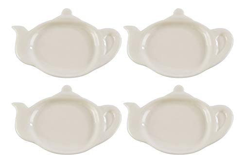 HOME-X White Porcelain Tea Bag Holder, Teapot Coaster for Tea Bag, Cute Spoon Rest, Set of 4, each 5
