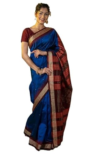 Image of Handmade Pure Bomkai Silk Saree Khandua Natural Silk Ikkat Saree For Women /Ethnic Wear /Traditonal Saree /Handloom Saree With Regular Fit Blouse Piece