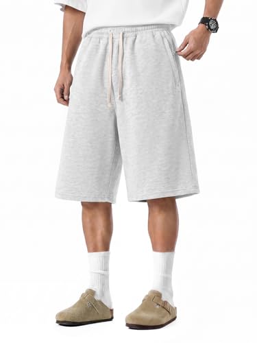 COOLGYM Baggy Sweat Shorts Men Wide Leg Cotton Gym Shorts Zipper Pocket Long Below Knee Oversized Loose Y2K Casual Athletic