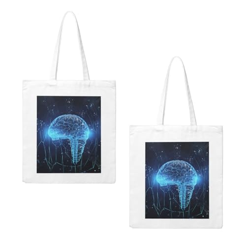 Artificial Intelligence Brain Large Canvas Tote Bag Cute Travel Shoulder Bag Reusable Washable Shopping Grocery Bags For Women Men2