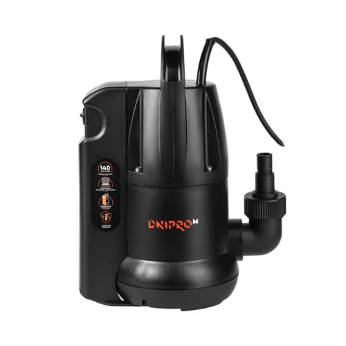 Bomba de Drenaje Sumergible ND-5 de 250W para Agua con Partículas hasta 5 mm - Caudal de 8400 l/h, Flotador Automático, Protección, Termointerruptor y Accesorios Incluidos para Sótanos - Por Dnipro-M