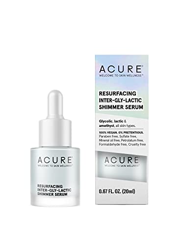 ACURE Resurfacing Inter-Gly-Lactic Shimmer Serum | 100% Vegan | Amethyst, Glycolic & Lactic- Soothes and Hydrates | All Skin Types | 0.67 Fl Oz