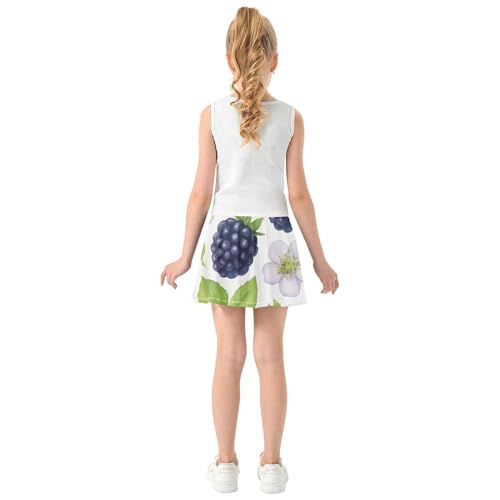 Joisal Girls Skorts Athletic Shorts Tennis Skirts Kids Breathable School Skirt Watercolor Blackberries White Flowers 3t4