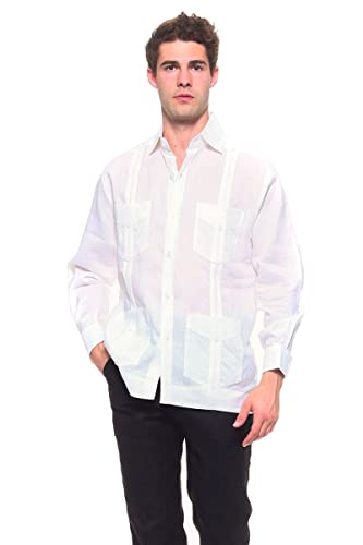 Mojito Men's Irish Linen Four-Pocket Classic Guayabera Shirt Long Sleeve