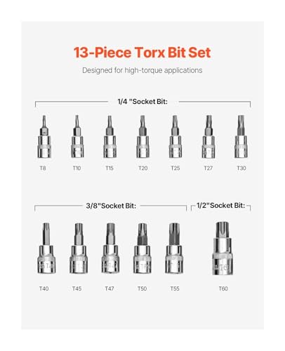 Set de 13 Piezas Torx Bit Socket T8 - T60 con Estuche miniatura 2