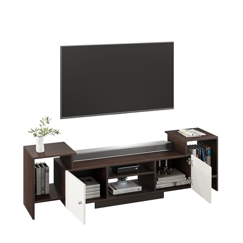 Image of FURNEASER Eptimal Engineered Wood TV Entertainment Unit for 75 Inch TV | Floor TV Stand & Cabinet with Shelves and Doors | Modern TV Unit (Wenge & White)