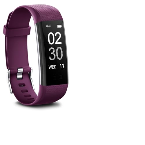 Runlio ID115Plus HR Fitness Tracker with Sleep Monitor, Activity Tracker with Step and Calories Counter, IP67 Waterproof Fitness Watch, dark red