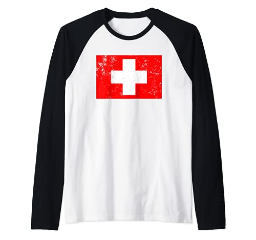 Switzerland National Flag Raglan Baseball Tee, Black
