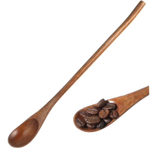 HOOTNEE 2pcs Long Handle Wooden Spoon Japanese Style Coffee Honey Spoon Retro Design for Stirring Mixing Serving Unique Nanmu Cooking Utensils