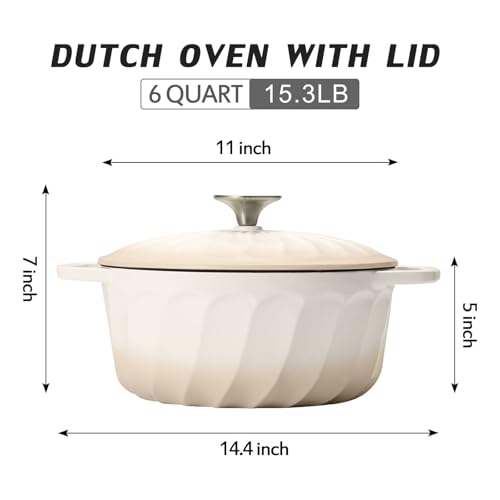 Enameled Cast Iron Dutch Oven with Lid, 6 QT Cast Iron Dutch Oven Pot, Dual Handles for Bread Baking, Cook, Bake, Oven S - Additional View