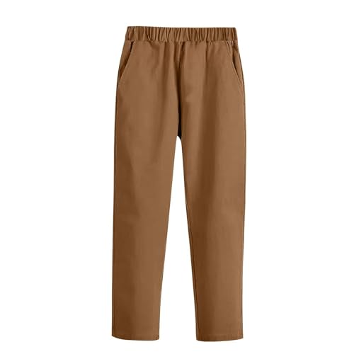 Boy School Uniform Pants Formal Casual Pants Elastic Waist Pant Straight Leg Chino Pant Pull on Trouser with Pockets