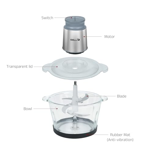 Image of IBELL MT200GM Electric Chopper, 2-Yr Warranty, 2 Litre Glass Bowl, 700W, Multi Purpose for Cutting Slicing Meat, Vegetables, Nuts & Fruits (Silver)