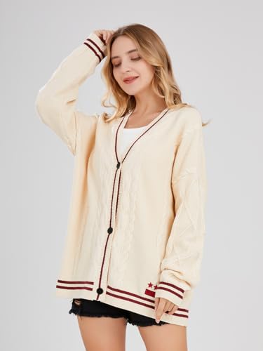 ebossy Women's Open Front Stars Embroideried Cable Knit Cardigans Button Down Sweater Outwear2