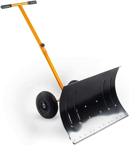 RUGPDA Pala da Neve, Spingineve rotolante con Ruote da 10 Pollici, Pala da Neve con Impugnatura Regolabile, Strumento di rimozione della Neve per pavimentazione a Spinta Manuale per la Pulizia
