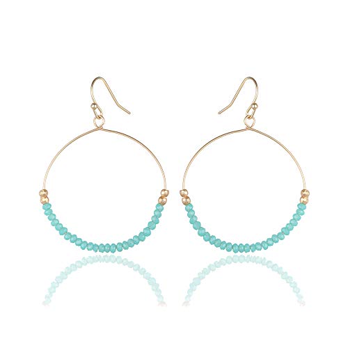 Bohemian Boho Round Circle Hoop Dangle Drop Earrings for Women – Delicate - Handcrafted – Colorful Faceted Glass Beads – Gold Plated – with Gift Box Included