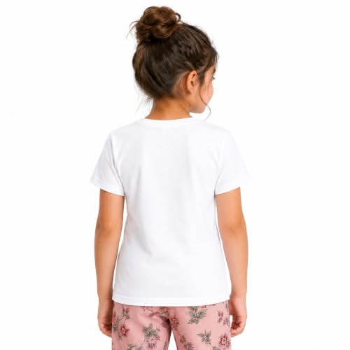 Image of Kids Round Neck Girls Tshirt | Short Sleeves | Natural Organic 100% Cotton Soft Comfortable Fabric | Plain Color Original Branded Half Sleeve | School t-Shirt for Girl Kid | Sleepwear Everyday Casual