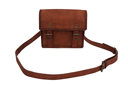 Handmade Vintage Leather Crossbody Sling Bag Teen Boys Girls Satchel Handbag Messenger Bags, 9 Inch Mini, Brown #TOP2