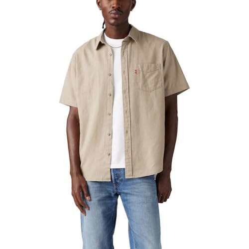 Levi's Men's Classic 1 Pocket Short Sleeve Button Up Shirt (Also Available in Big), (New) Vintage Khaki Cotton Linen, Medium