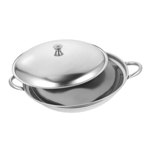 iplusmile Wok de Acero Inoxidable con Doble Asa y Tapa Resistente al Calor y Diseño Anti-desbordamiento Cacerola Pequeña para Cocinar Mariscos y Hot Pot Cocina Doméstica y Profesional