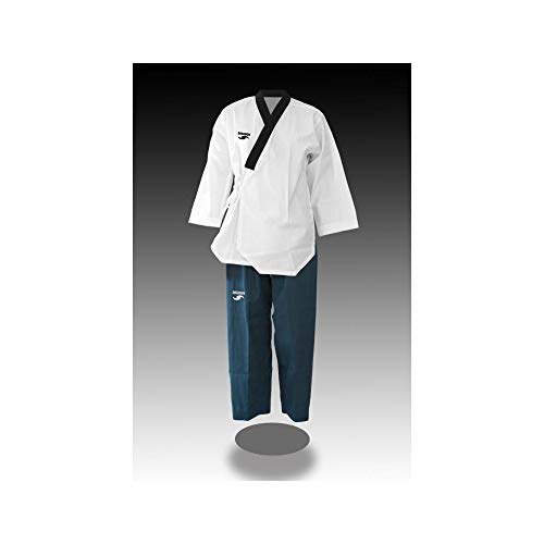 Dorawon Dan Col Y Dobok Uniforme Taekwondo, Mujer, Blanco y Azul, 140 cm Cover