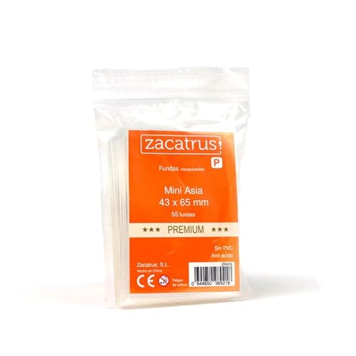 Zacatrus Mini Asia Premium Lot de 55 pochettes de cartes transparentes résistantes en polypropylène 125 % plus épaisses 43 mm x 65 mm