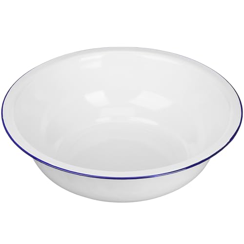 Supvox Emaillierte Vintage Rührschüssel 34cm Großes Fassungsvermögen Verdicktes Weißes Emaillebecken für Gemüsewaschen Teigzubereitung und Haushaltsnutzung