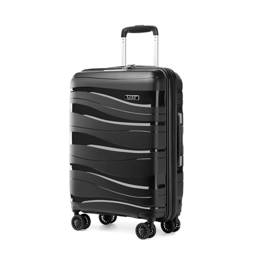 Kono Valise Grande 75cm 105 Liters Rigide Polypropylène Valise de Voyage à 4 roulettes et Serrure TSA,Noir