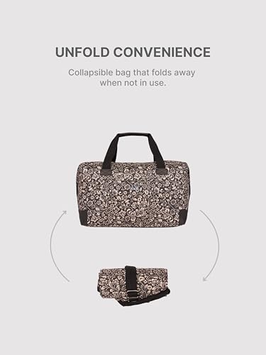 Image of ZOUK Collapsible Duffle Bag for Men and Women | Lightweight Foldable Travel Duffel Bag | Vegan Leather & Handcrafted Fabric | Water-Resistant Lining | 33L Weekend & Short Trip Bag | Flomotif
