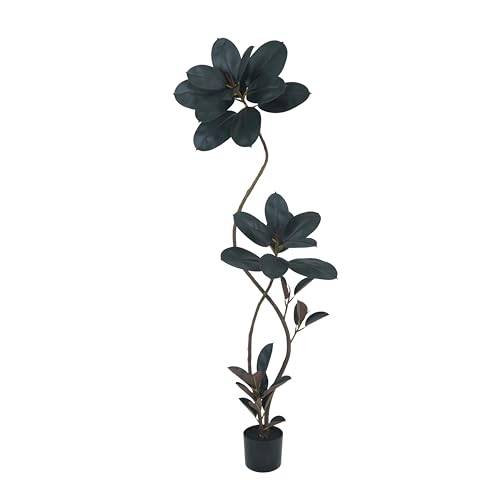NYPP Artificial Rubber Tree Plant, 72 Inch Indoor Tree, Black with Round Planter, All Season Home...