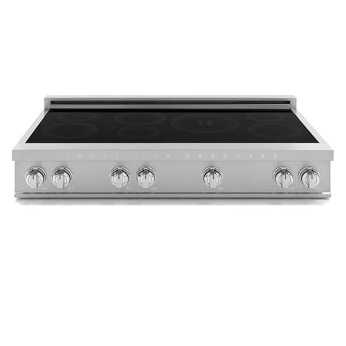 Induction Hardware 48 Inch Professional Induction Cooktop with 7 Burners, Durable Ceramic Glass, Flexible Zones, Precision Control - Stainless Steel