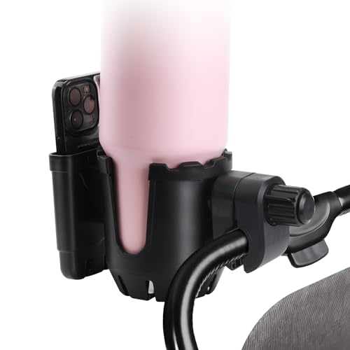 Image of BSRESIN Stroller Cup Holder Compatible with Stanley Cups (30/40 oz), 2-in-1 Compatible with Stanley Cups Holder for Cup and Phone (Black), BSRESIN-120