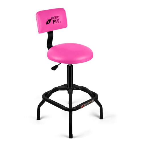 Image of Shop Stool with Backrest, Mechanic Garage Stool for Workshop, Adjustable Shop Stools Chair, Padded Workbench Stools for Men Women, 300 LBS Capacity, 360 Swivel PVC Seat, Heavy Duty, Pink
