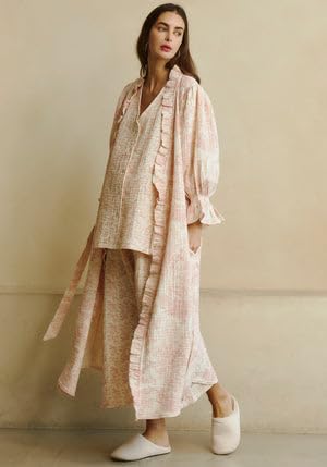 NOTHING FITS BUT Muslin Gauze Maternity Robe for Hospital, Nursing Nightgown Puffed Sleeves Cotton Delivery Gown4