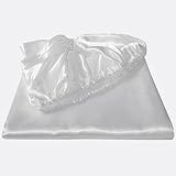HommxJF Silk Satin White Queen Fitted Sheet Only, Deep Pocket Fitted Sheet Only, Breathable, Non- Fa