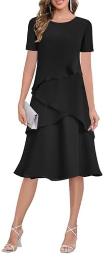 Ruffle Tea Length Mother of The Bride Dresses for Women Short Sle...