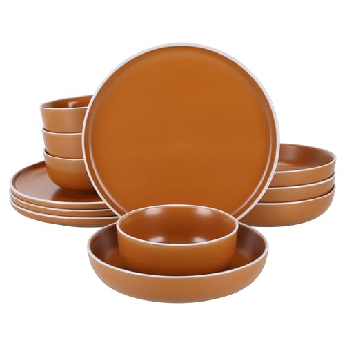 BIA Cordon Bleu Stoneware, Tempo, 12-Piece Dinnerware Set Double Bowl, Terracotta BIA Cordon Bleu Stoneware, Tempo, 12-Piece Dinnerware Set Double Bowl, Terracotta