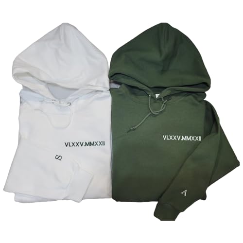 Custom Embroidered Roman Numeral Hoodies, Personalized Matching Shirt for Couples, Customized Wedding Sweatshirt, Gift for Girlfriend Boyfriend, Christmas Hoodies with Initial Name and Heart