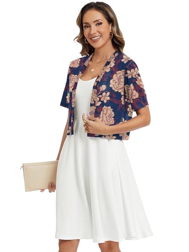 Image of Heymoments Women Thin Shrugs Short Sleeve Lightweight Cropped Tops Open Front Knitted Cardigan for Dress Summer Bolero