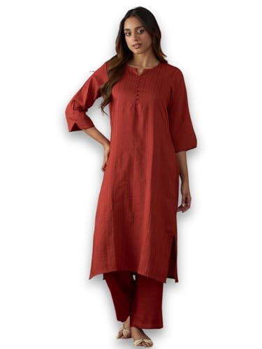 Image of Hritika Women's Cotton Blend Jacquard Woven Kurta with Palazzo Set HRKB0048