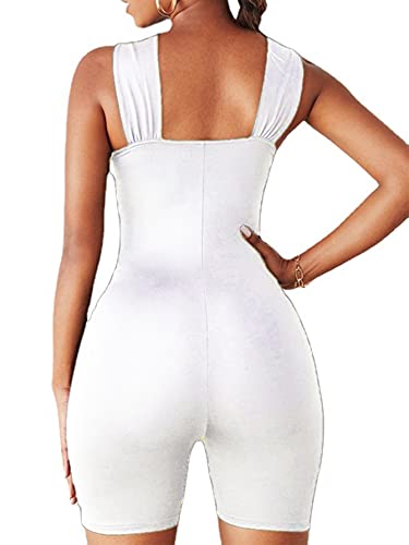 Lyaner Women's Cut Out Crisscross Wrap Short Jumpsuit Bodysuit One Piece Catsuit White Large #TOP1