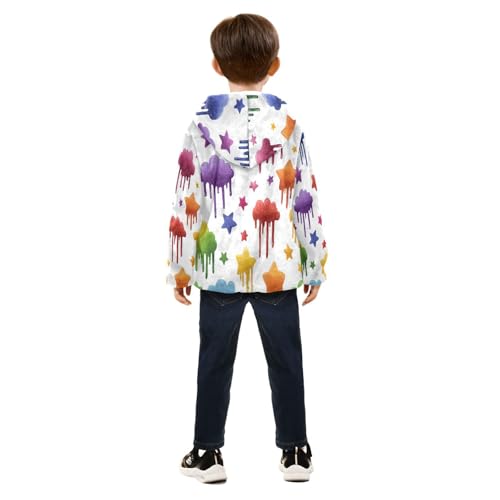 Dripping Clouds Stars Colorful Toddler Fleece Jacket Girl Boys Hooded Fleece Jacket Coat Warm Outwear Zip-up 3-10T4