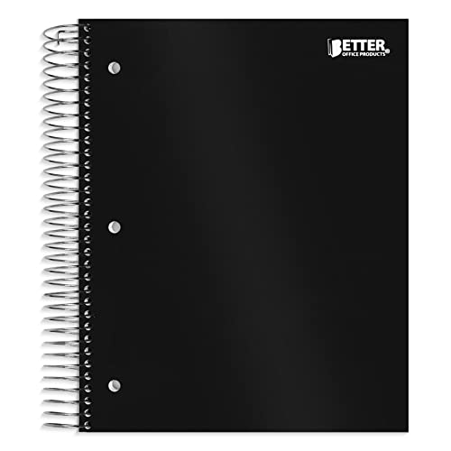 Better Office Products Notizbuch mit 5 Fächern, schwarzer Polyeinband, College-Regel, 200 Blatt Notizbuch mit 4 doppelseitigen Taschenteilern, 27,9 x 21,6 cm, Schwarz Cover