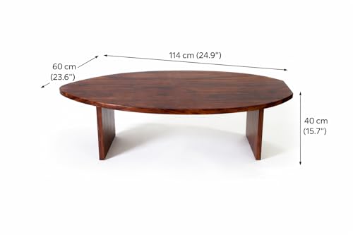 Image of Solid Sheesham Wood Oval Coffee Table for Living Room | Modern Low Height Centerpiece for Sofa Seating Area | Handcrafted Wooden Accent Furniture | Durable Designer Piece for Home & Apartment | Brown