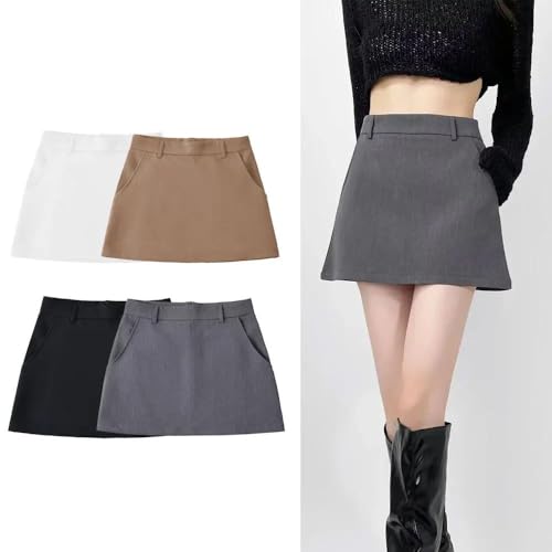 Women's Solid Color Mini A-Line Skirt High Waist Back Zipper Workplace Skirt2