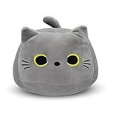 3D Kawaii Fat Grey Cat Plush Pillow, 8-Inch Soft Stuffed Animal Toy for Kids
