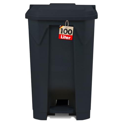 KARAT Poubelle avec couvercle hermétique et 2 poignets de transport en plastique pour usage intérieur extérieur, résistant aux intempéries, Idéal pour...