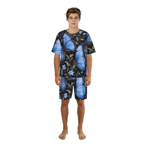 Pyjama 2 pièces pour homme à manches courtes imprimé papillons