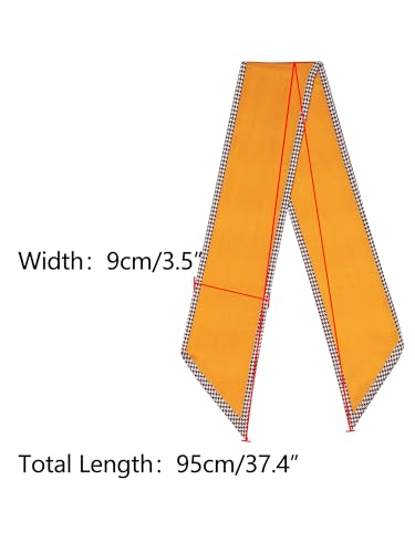 Women Houndstooth Skinny Long Scarves, Satin Silky Ribbon Hair Band Neckerchief Neck Scarf3