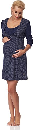 Be Mammy Damen Umstands Nachthemd mit Stillfunktion G1LL1 (Punkten/Dunkelblau, L)