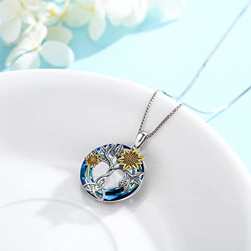 Sunflower Necklace 925 Sterling Silver with Crystal Sunflower Necklace Tree of Life Pendant Sunflower Jewelry Gifts for Women Mom Wife2